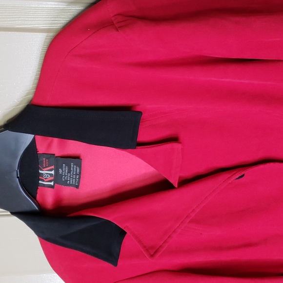 NWT R & K Red and black button down long sleeve blazer jacket size 14 petite - Picture 2 of 6